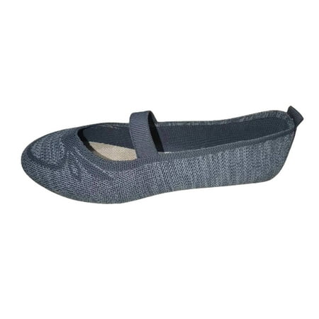 hopeusnice Clearance Women s Knitted Flats Comfortable Breathable Shoes Soft Sole Flat Shoes Elastic Strap Slip On Low Heel Ballerina Flats Gray 43
