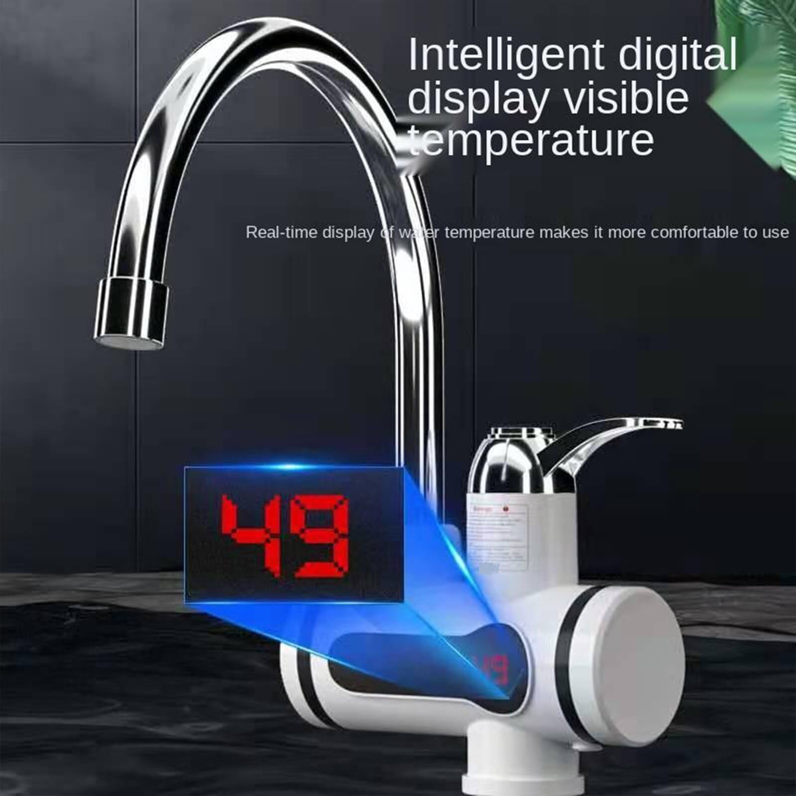 1x Electric Fast Heating Tap,110V Hot Water Heater Faucet,Instant Tankless Water Heater,Rotatable Bathroom Kitchen Heater Faucet,LED Digital Display Instant Hot Water Tap with Electric Fast Heating