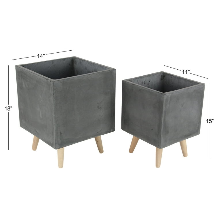 DecMode Fiber Clay Contemporary Planter, White, Set of 3 DecMode Fiber Clay Contemporary Planter, White, Set of 3
