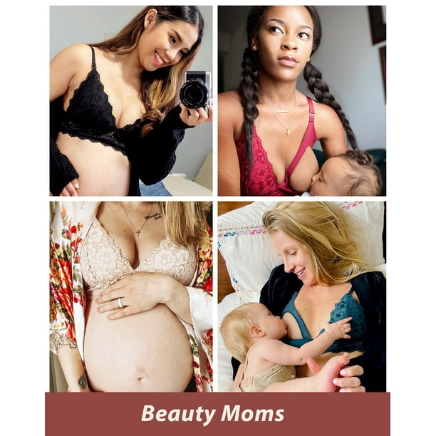 Momanda Women's Lace Nursing bra Wirefree Padded Breastfeeding Maternity  Bralette Cute