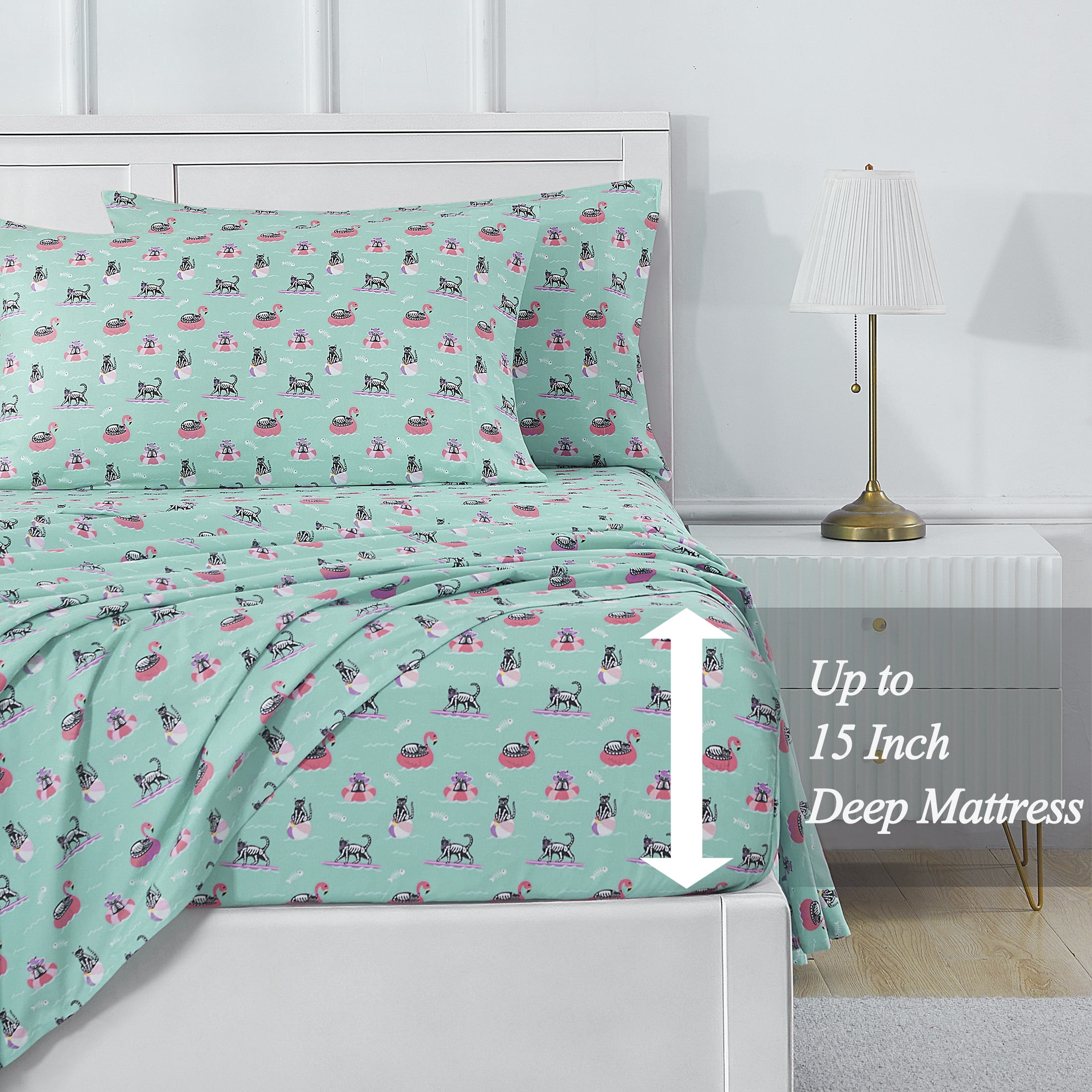 Summerween Soft Microfiber Sheet Set, Skeleton Cats, Full