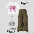 thumbnail image 2 of mgoYE Girl Clothes Size 8 Summer Girls Clothes 2 Piece Outfit Short Sleeve Top + Cargo Pants Girls Spring and Summer Outfits, Sizes 7-12 Years(Green,8-9 Years), 2 of 4