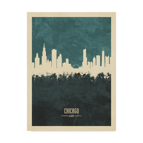 Trademark Fine Art 'Chicago Illinois Skyline Poster Teal' Canvas Art by Michael Tompsett