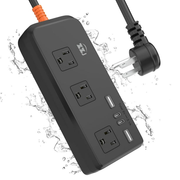 Protector contra sobretensiones Power Strip ZZJ 7 en 1 con cable de 6 pies, 3 AC, 2 USB A/C