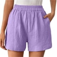thumbnail image 2 of TAGOLD Elastic Waist Pants Short Pants Solid Color Vintage Casual Shorts Functional Side Storage Pockets Elastic Waist Loose Summer Daily Bottoms, 2 of 5