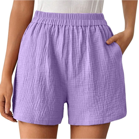 Wide Leg Shorts Women New Women’s Elastic Waist Shorts Loose Fits Comfy Casual Bottoms Summer Beach Vacation Shorts with Pockets Purples L