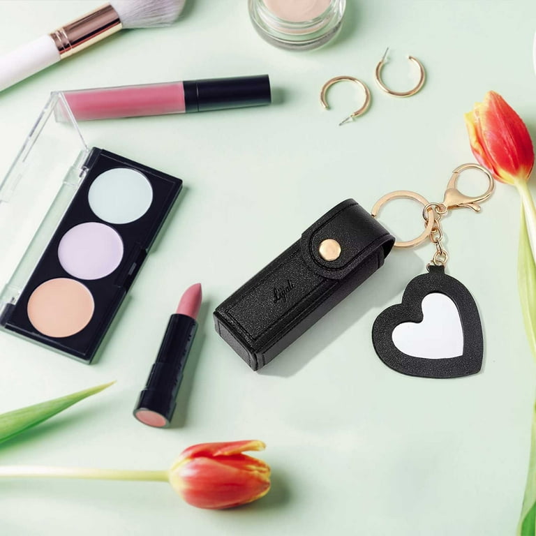 Pu Leather Potable Chapstick Holder Key Chain Bulk with Mirror