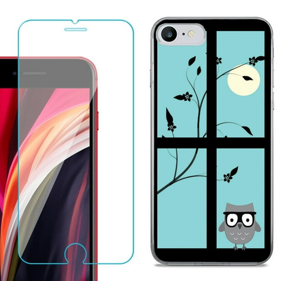 Slim-Fit Fashion Gel Phone Case for iPhone SE 2022, with Tempered Glass Screen Protector, by OneToughShield ® - Moon Owl