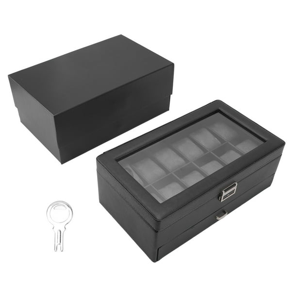 Caja de almacenamiento para relojes organizador de caja de reloj resistente con 12 ranuras parte superior de vidrio transparente Flexible para Clips de corbata para hombres para LHCER Otros