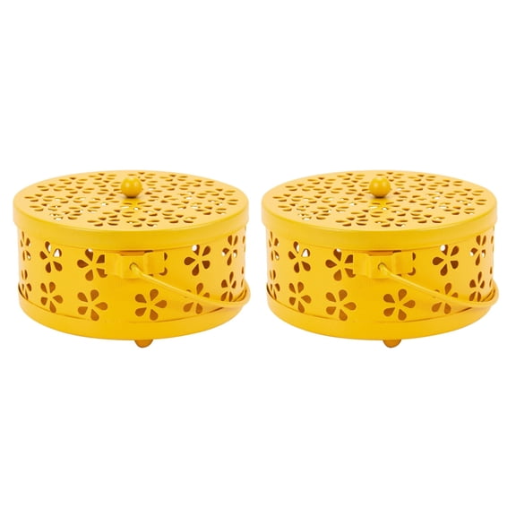 2X Nordic Retro Metal Hollow Floral Mosquito Coil Holder Garden Burner Mosquito Repellent Box(Yellow)