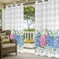 thumbnail image 2 of Outdoor Curtains for Patio Waterproof Hydrangea Flower Indoor/Outdoor Curtain Tiebacks Eucalyptus Leaf Grey Plaid Privacy Sun Block Grommet Drapes for Pergolas Gazebo Porch 2 Panel 54x108 Inch, 2 of 9