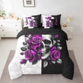 thumbnail image 2 of Feelyou Black Purple Rose Bedding Comforter Set 7 Pieces, Romantic Gothic Skeleton Full Bedding Set, Valentine's Day Theme Reversible Fitted Sheet Flat Sheet, Breathable Home Decor, 2 of 8