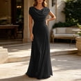 thumbnail image 2 of Wsysadlol Dresses for Women Women Elegant Summer Solid Knit Maxi Dress Pleated Neckline Slim Fit Long Dress For Formal Occasions & Evening Party, 2 of 6