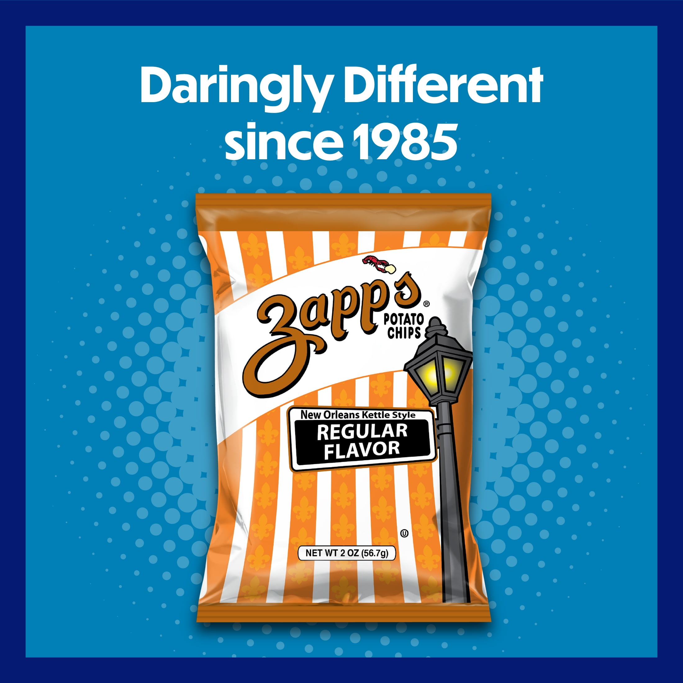 Zapp's Regular Flavor New Orleans Kettle Style Potato Chips, Gluten-Free, 2 oz, 25 Count