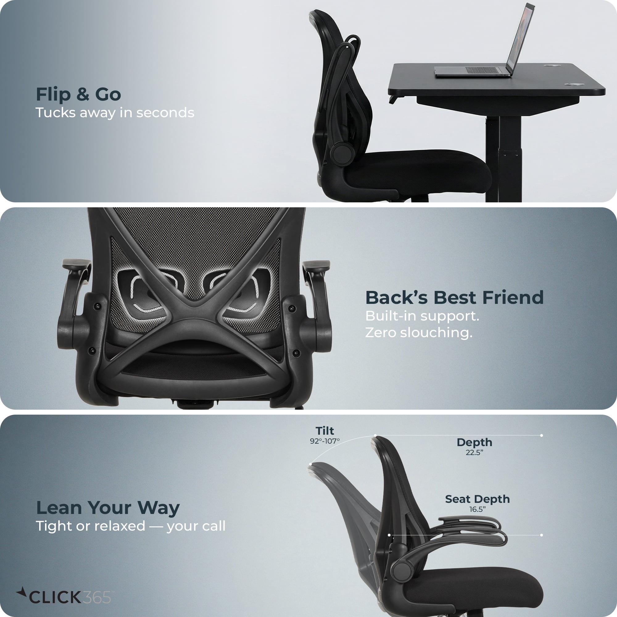 Click365 AeroCore M200 Adult Mesh Mid Back Indoor Residential Ergonomic Office Chairs Hardware Kit, Black