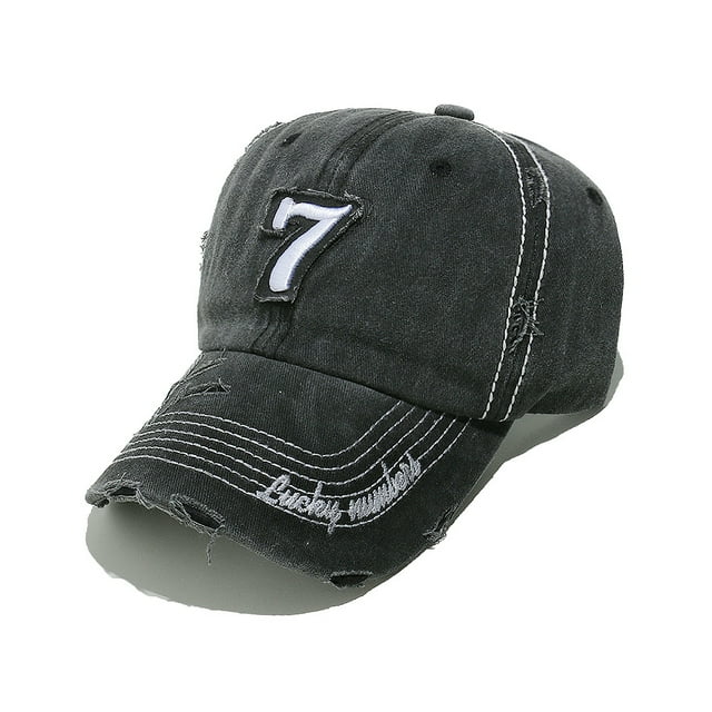 Gorra de béisbol lisa de algodón bordada con el número 7 desgastado