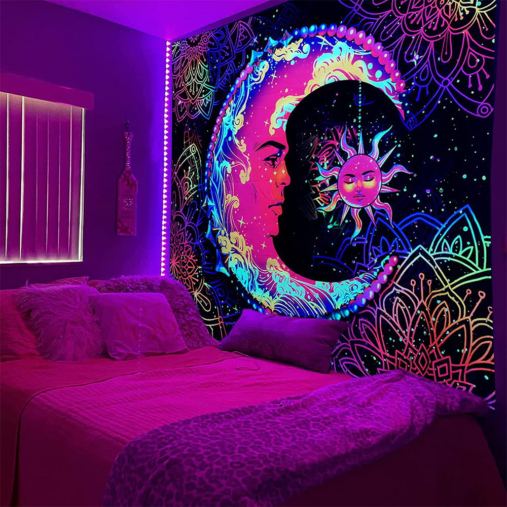 Voguele Blacklight Bedspread Trippy Tapestry Psychedelic Hippie ...