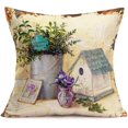 thumbnail image 4 of Set of 4 Vintage Shabby Chic Flower Decorative Throw Pillow Covers French Style Cushion Case Cotton Linen Rustic Farmhouse Home Pillow Covers 18 x 18 Inch for Living Room Couch (Blossoming), 4 of 5