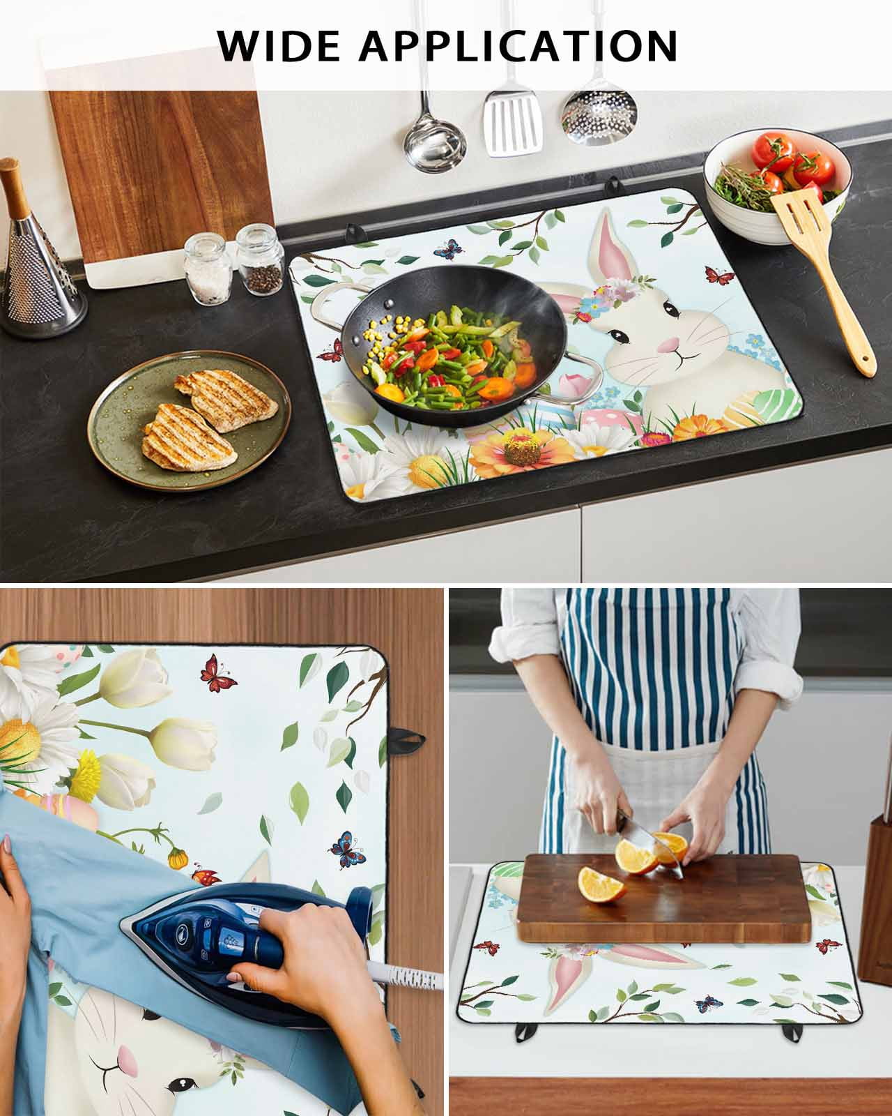 Large Induction Cooktop Protector Mat Easter Stove Top Covers for Electric Stove, Spring Watercolor Bunny Eggs Tulip Flower Plant Decorative Stove Burner Cover Mats, Glass Top Stove Cover