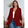 thumbnail image 5 of SHOWMALL Women's Plus Lightweight Cardigan Open Front 3/4 Sleeves Bolero Wine Red 5X Pleated Ruffles Hemline Shrugs, 5 of 7