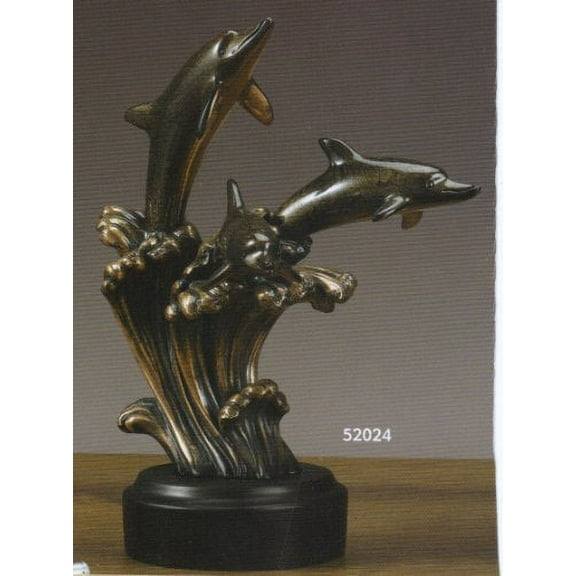 Treasure of Nature Three Jumping Dolphins Figurine, Bronze Plated, 10.5" x 8"