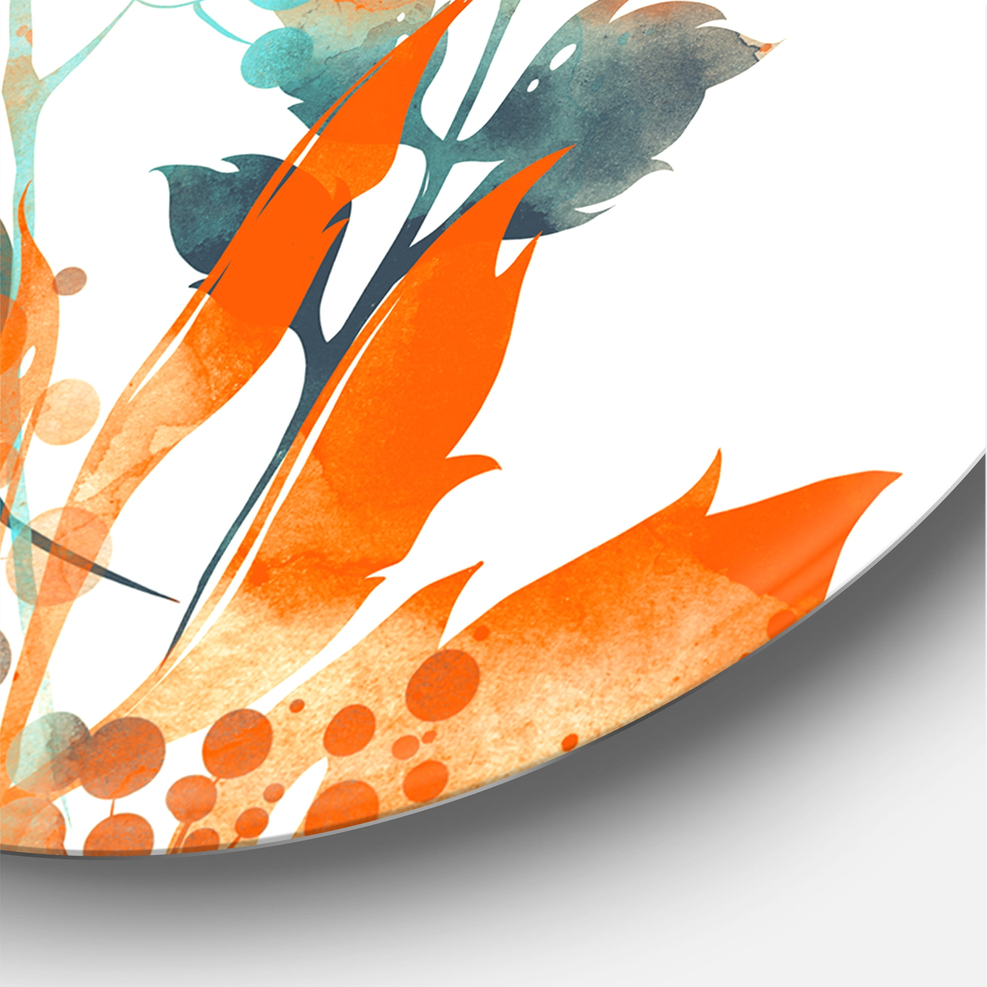 Designart 'Orange and Green Wildflowers III' Modern Circle Metal Wall Art 36x36 - Disc of 36
