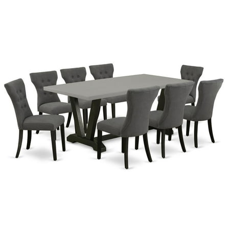 East West Furniture V-Style 9-piece Wood Dining Set in Gotham Gray