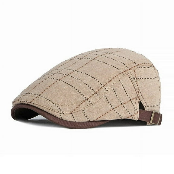 SikaFu Spring Cotton Plaid Newsboy Caps Flat Peaked Cap Men and Women Painter Beret Hats 126