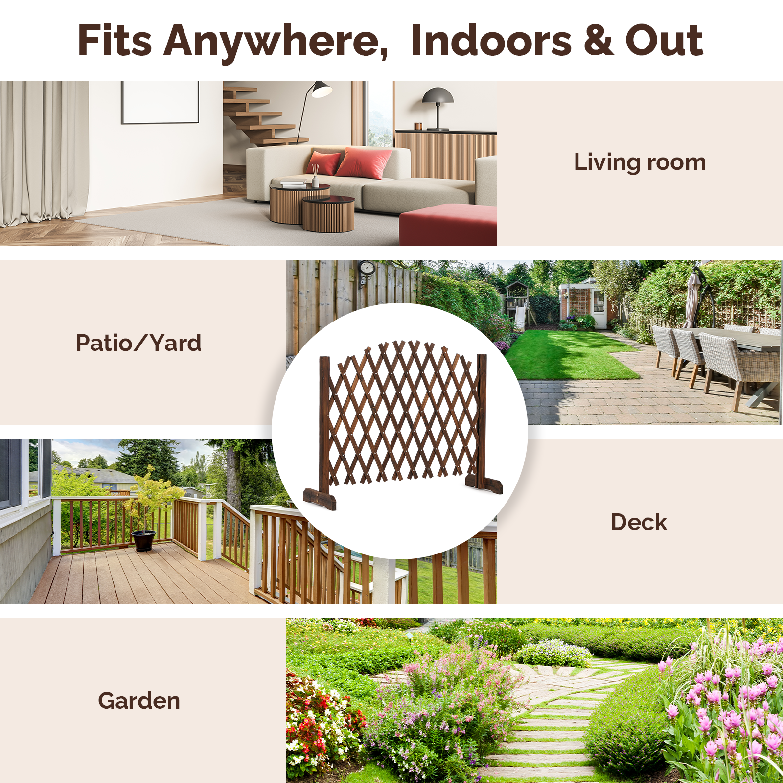 Expandable Wooden Garden Trellis 13" to 81" Wide 36" High Decorative Diamond Pattern Fence Panel for Climbing Plants Garden Yard Privacy Screen Pet Barrier