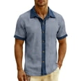 thumbnail image 3 of JPVDPA Summer Tops for Men Short Sleeve Patchwork Button Down Shirts Cotton Linen Collared Blouses Gray L, 3 of 7