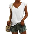 thumbnail image 2 of Pompotops T-Shirt Décontracté Col Rond Ample Manches Courtes Couleur Unie Blouse Tops, 2 of 5