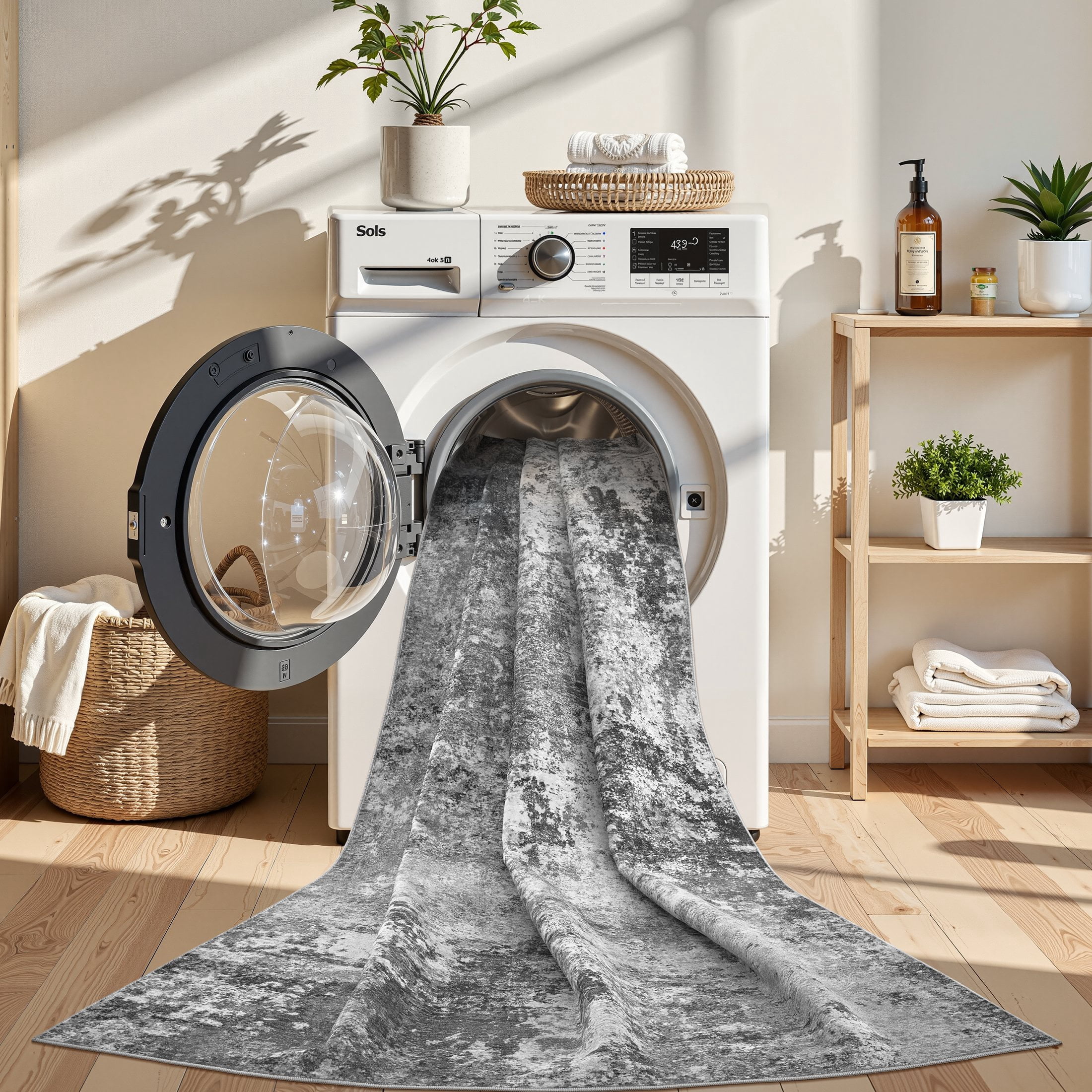 UERMEI 2'x6' Runner Rug, Washable Non-Slip Indoor Runner Rug for Kitchen Halfway Laundry Bedroom Living Room Carpet Area Rug, 2x6 ft Abstract Low Pile Kitchen Runner Rug, Dark Gray