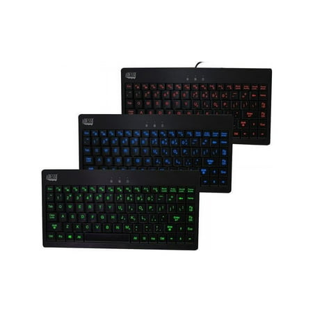 UPC: 0783750006293 | Adesso AKB-110EB SlimTouch 3 RGB colors illuminated Mini USB keyboard with multimedia hot keys  2X large print keycap