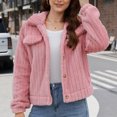 thumbnail image 6 of Aloohaidyvio Women Winter Casual Fuzzy Button Down Long Sleeve Warm Short Crop Jacket Coat, 6 of 6