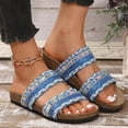thumbnail image 2 of Modisza Summer Flat Sandals for Women Knitted Strap Comfortable Walking Slides Cork Footbed Beach Vacation Slippers Shoes Blue size 6, 2 of 7