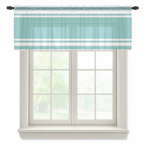 Teal Striped Sheer Valances for Windows Texture Semi Sheer Kitchen Valance Rod Pocket Small Window Voile Curtains for Living Room Bedroom Laundry 42 x 18 Inch