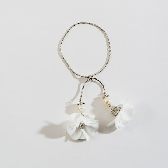 Women's Fabric Flower and Pearl Accent Adjustable Bracelet By Howard's