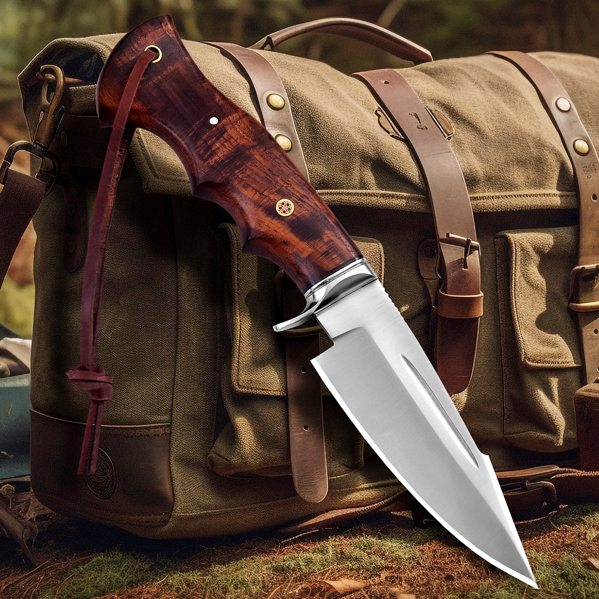 Poshland Handmade Hunting Knife - 10" Bushcraft Fixed Blade EDC Knife with D2 Steel Blade, (TR-101)