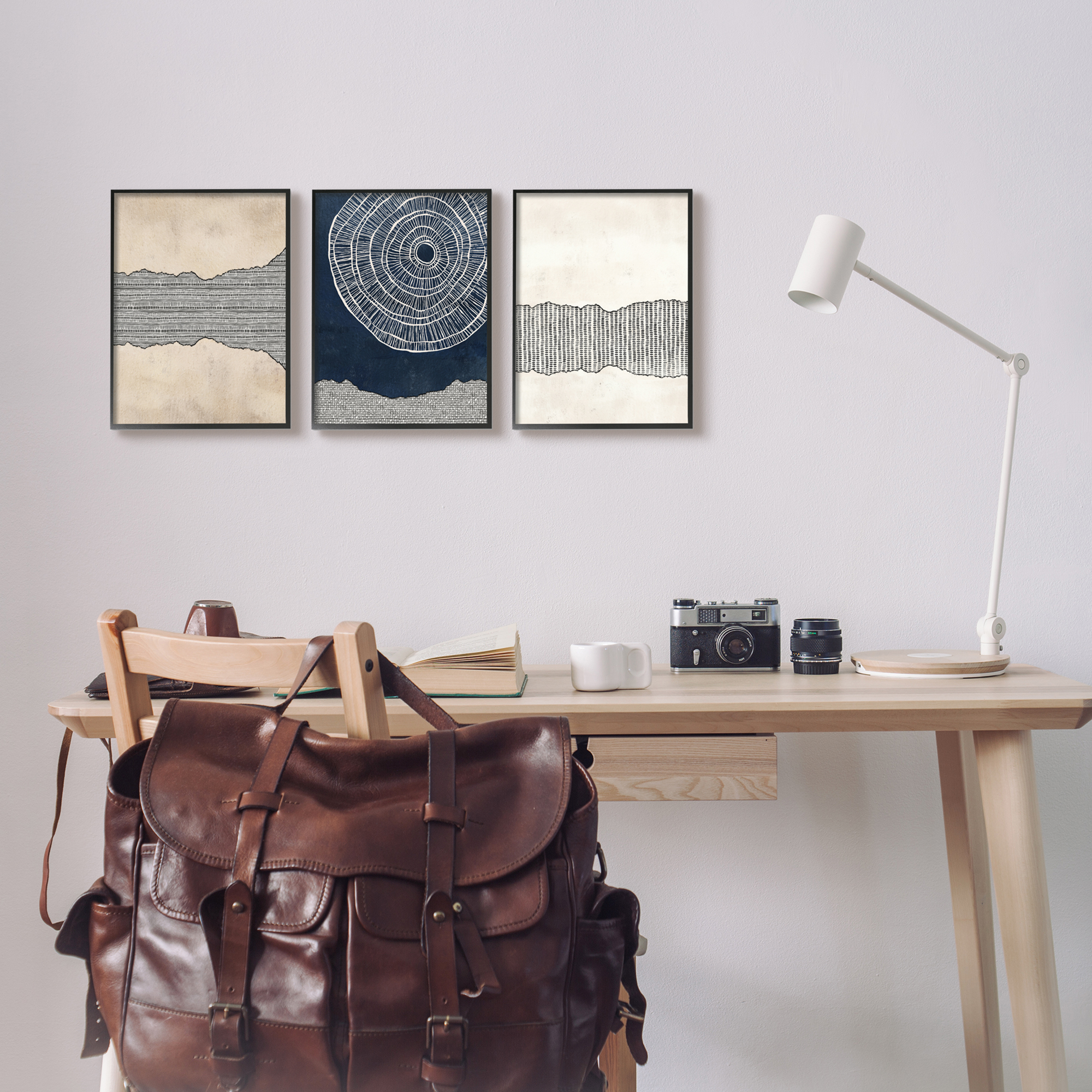 Stupell Industries Boho Muted Fractals Abstract Painting Black Framed Art Print Wall Art, 11 x 14, Set of 3