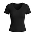 thumbnail image 6 of Summer Tops for Women T Shirt Women's V Neck Short Sleeve Tops T Shirt Elegant Basic Ribbed Tee Shirts Slim Fit Plain Tops on Sale, 6 of 6