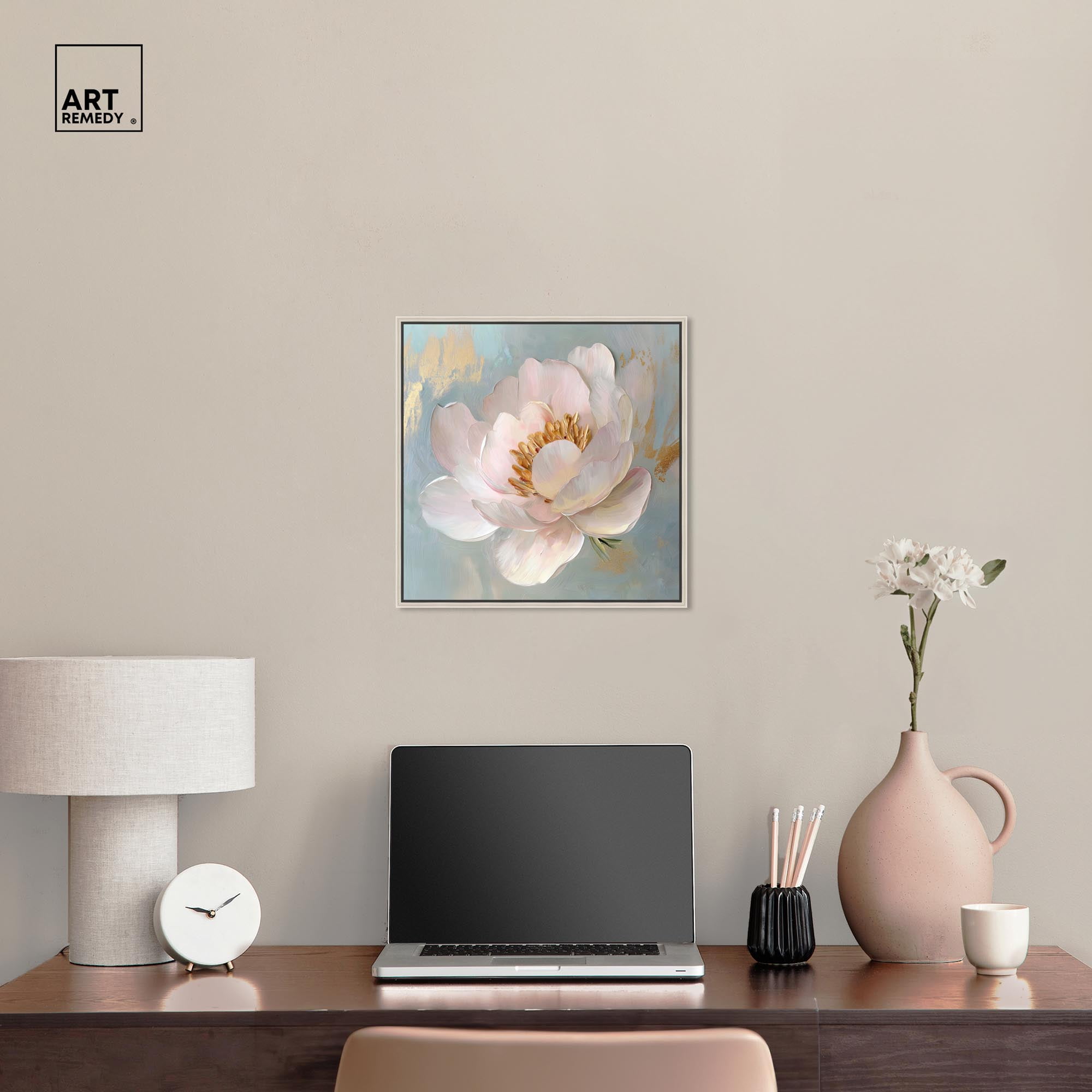 Whispers of a Golden Dawn Canvas Flower Art by Art Remedy, Silver Frame, 16" x 16"
