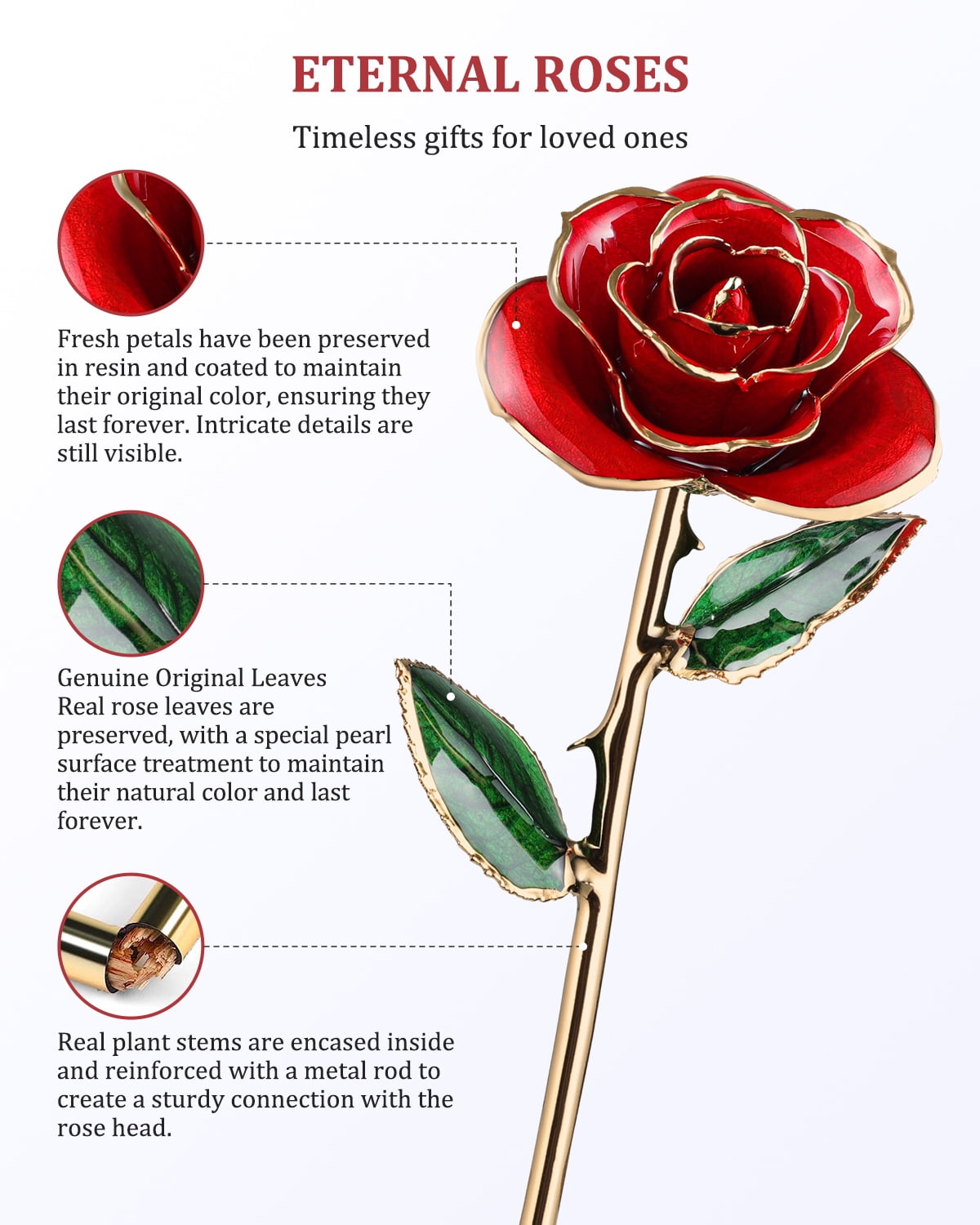 Yonktoo Gold Dipped Rose, Real 24K Gold Preserved Flower, Romantic