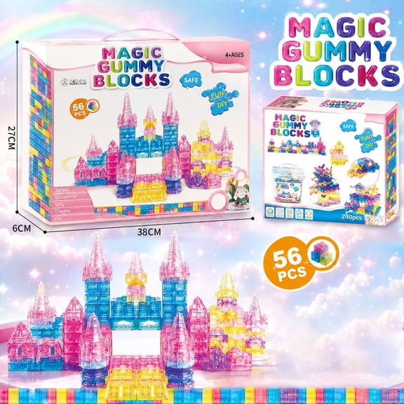 BUTOMKY 56 PCS Sensory Soft Building Blocks for Kids, Gummy Squishy Jelly Stacking Toy, Montessori Squeezable Stretchable Early Learning Construction Playset, Preschool Educational Creative Play Gift