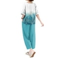 thumbnail image 5 of WTOBBY Women's Summer Fashion Two Piece Set Half Sleeve Printed Tops with Elastic Waist Nine Piece Pants Outfit Casual and Comfortable for Daily Wear ,Light Blue 2XL, 5 of 7