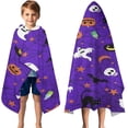 thumbnail image 3 of Halloween Purple Spider Web Pattern Hooded Bath Towel，50"x30" for Ages 3 To 12 Kids, Quick Dry Lightweight Soft Microfiber Hood Beach Towel Cover Up for Kids, 3 of 7