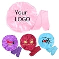 thumbnail image 1 of wonima11 Custom Logo Satin Bonnet Hair Care Bonnet for Sleeping,10-20 PCS Silk Bonnet Hair Wrap Cap with Ribbon Tie Band for Women Curly Hair Braids (Pack of 20, Red), 1 of 1