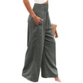 thumbnail image 3 of Franhais Summer Women Loose Long Trousers, Ladies Leisure Style Solid Color High Waist Ruched Beach Wide Leg Pants with Pocket, 3 of 6