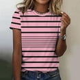 thumbnail image 2 of Women's Stripe Basic T-Shirts Short Sleeve Round Neck Casual Summer 2025 Tee Tops Pink,L, 2 of 6