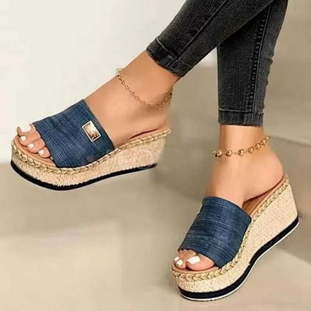 

Wedge Sandals for Women Hollow Out Slip On Platform Wedge Sandals Summer Casual Sandals Walking Shoes A7