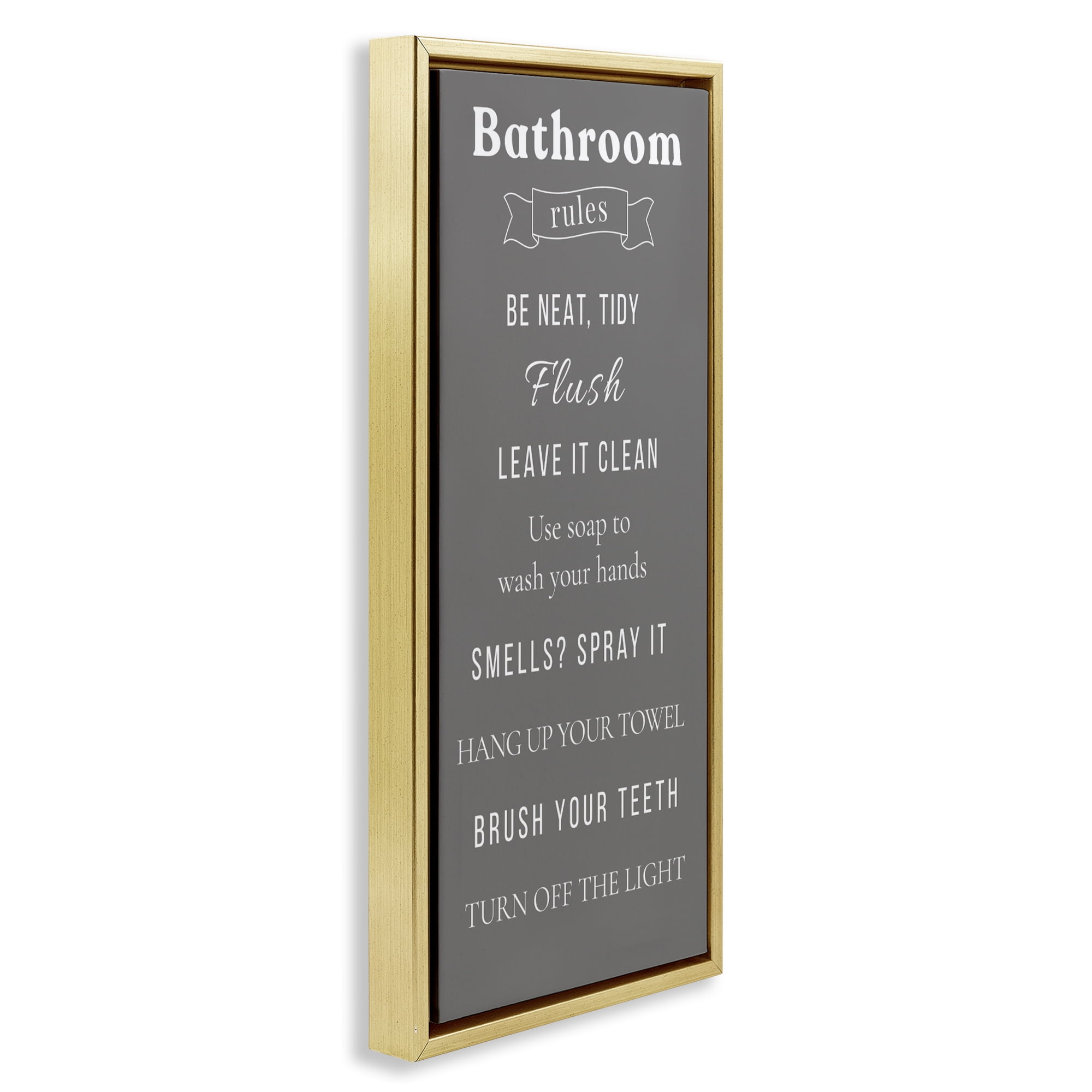 Stupell Industries Bathroom Rules Reminders Gold Framed Floater Canvas Wall Art, design by Julia Frost